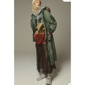 Free People Farrah Military Parka Small Hooded Zippered Longline.